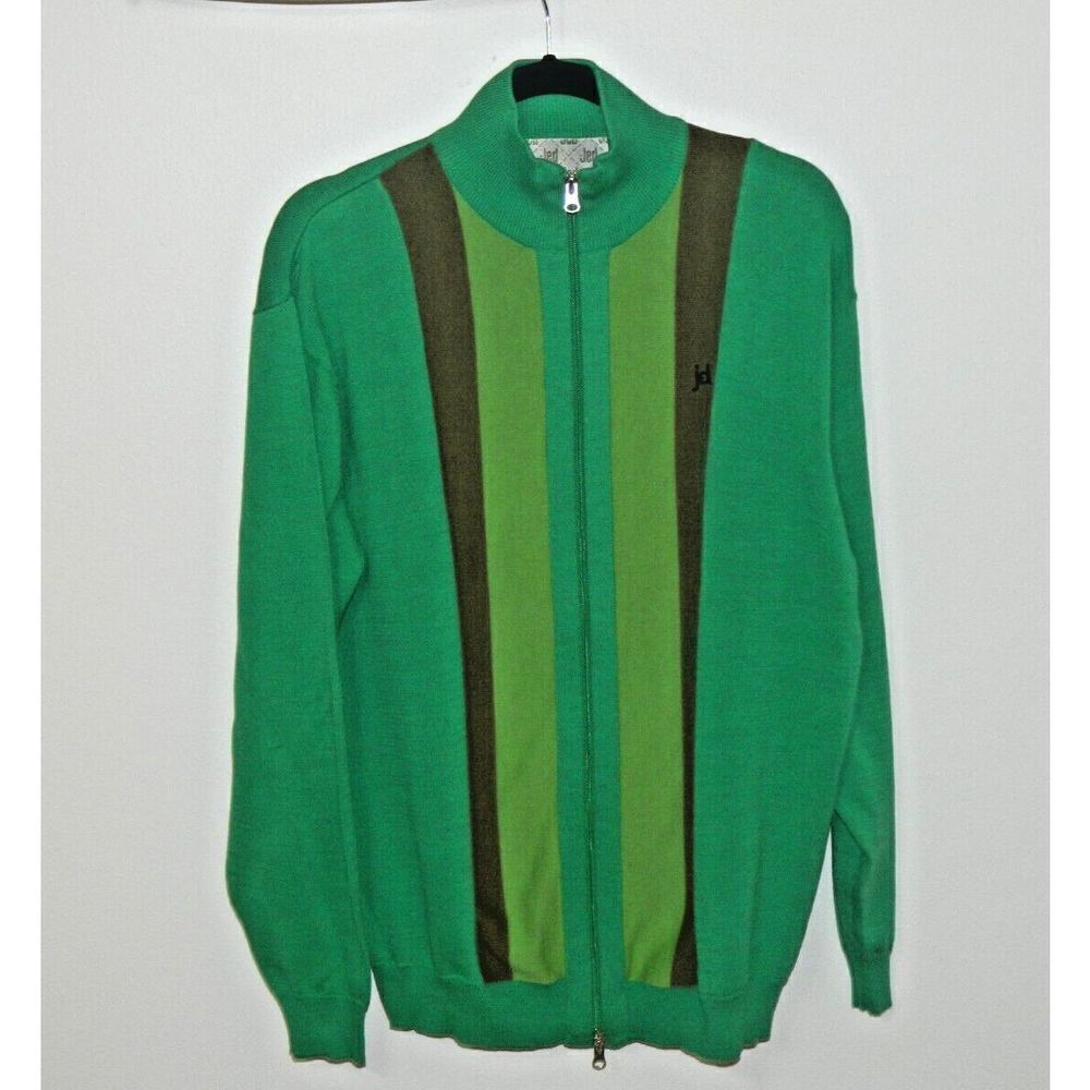 Jed Cardigan Size X-Large Green Striped 1Vintage 00% Cotton Knit Grandpa Sweater